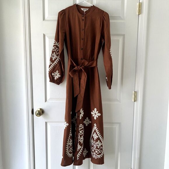 Boden Mae Linen Blend Shirt Dress Russet-Size 8R - Picture 4 of 11